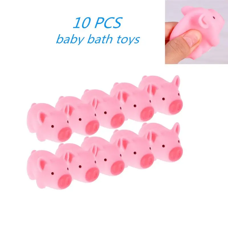 10Pcs Squeaky Rubber Pig Bath Play Figures Cute Cartoon Design Safe Non-Toxic Baby Bath Fun Gifts for Toddlers Preschool