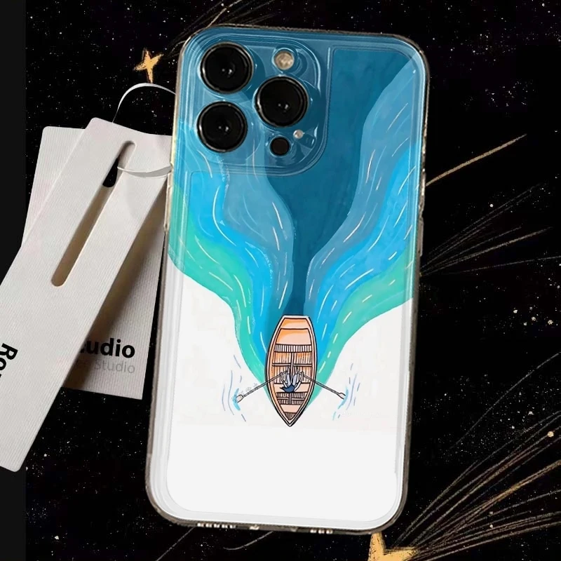 

Minimalist Rowboat River Phone Case For iPhone 17 Air 16E 16 15 14 11 Pro Max Plus 13 12 Mini 8 7 X Transparent Shockproof Cover