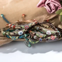 Forest Series Plant Hand-kneaded Ceramic Adjustable Bracelet for Women Gift Jewelry
