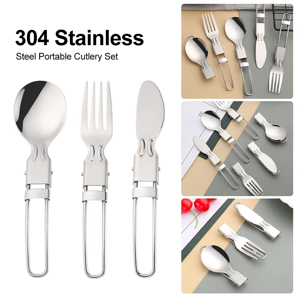 

Stainless Steel Folding Cutlery Portable Fork Knife Spoon Rustproof For Picnic Camping Hiking Backpacking Camping Utensils