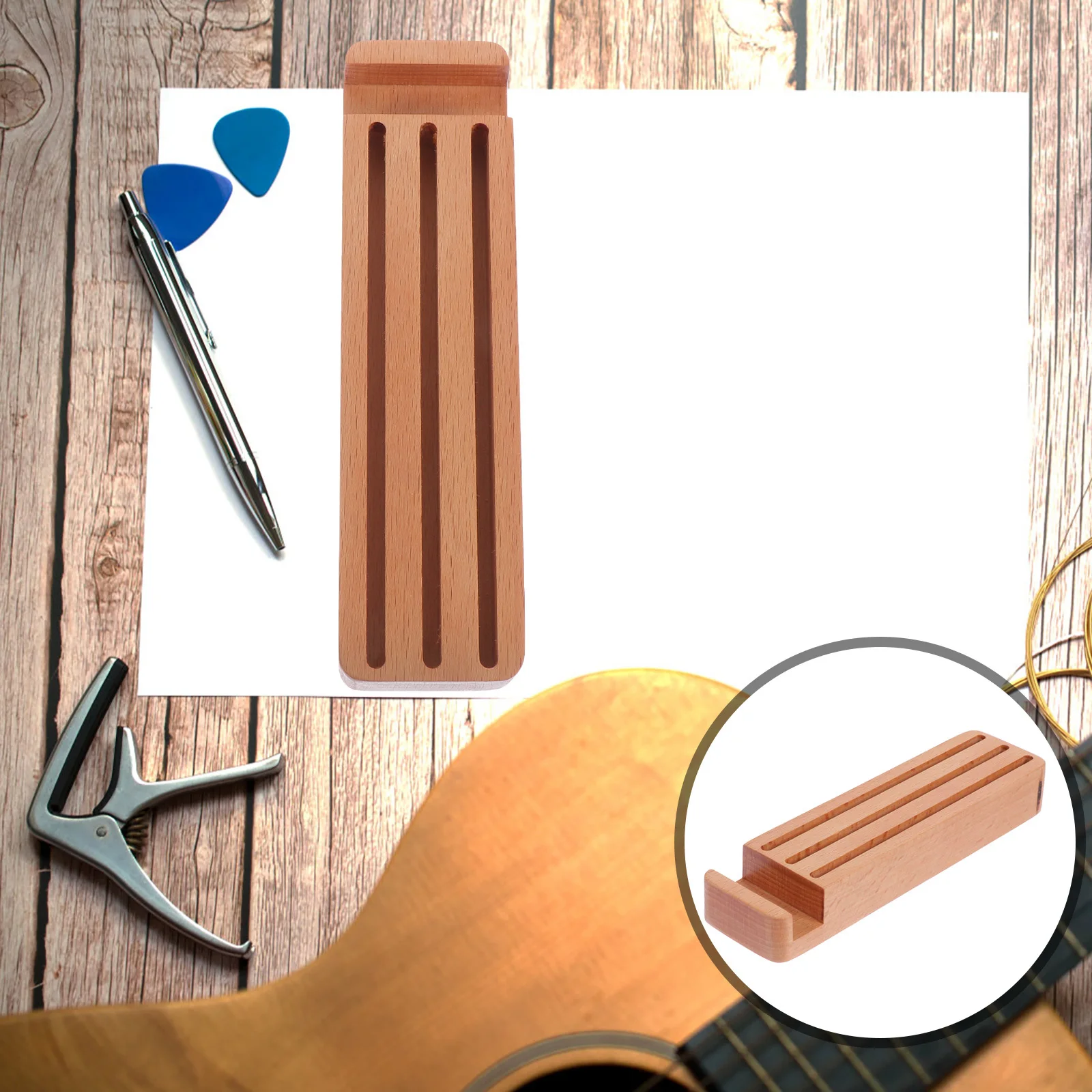 

1Pcs Beech Guitar Pick Storage Box Portable Multipurpose Case Organizer Mobile Phone Bracket Khaki Guitar Pick Storage Box