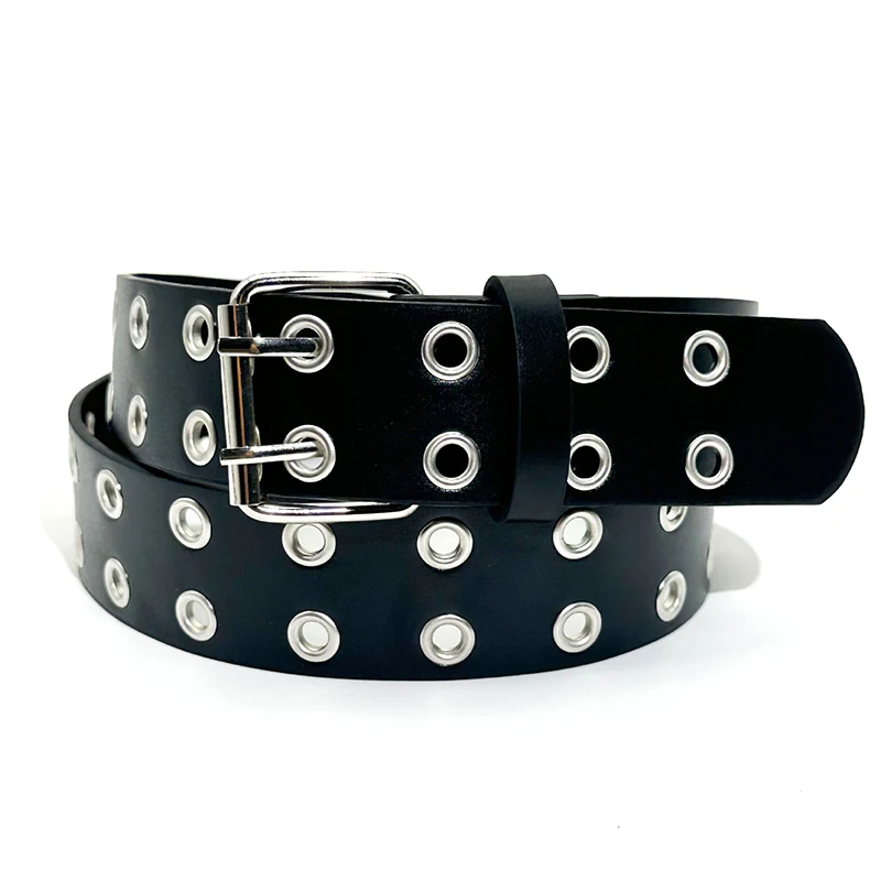 

Hot Eye Rivet Belt Goth Style Double Pin Buckle Man/woman Fashion Casual Punk Style Pu Leather Waistband For Jeans Y2K Belt