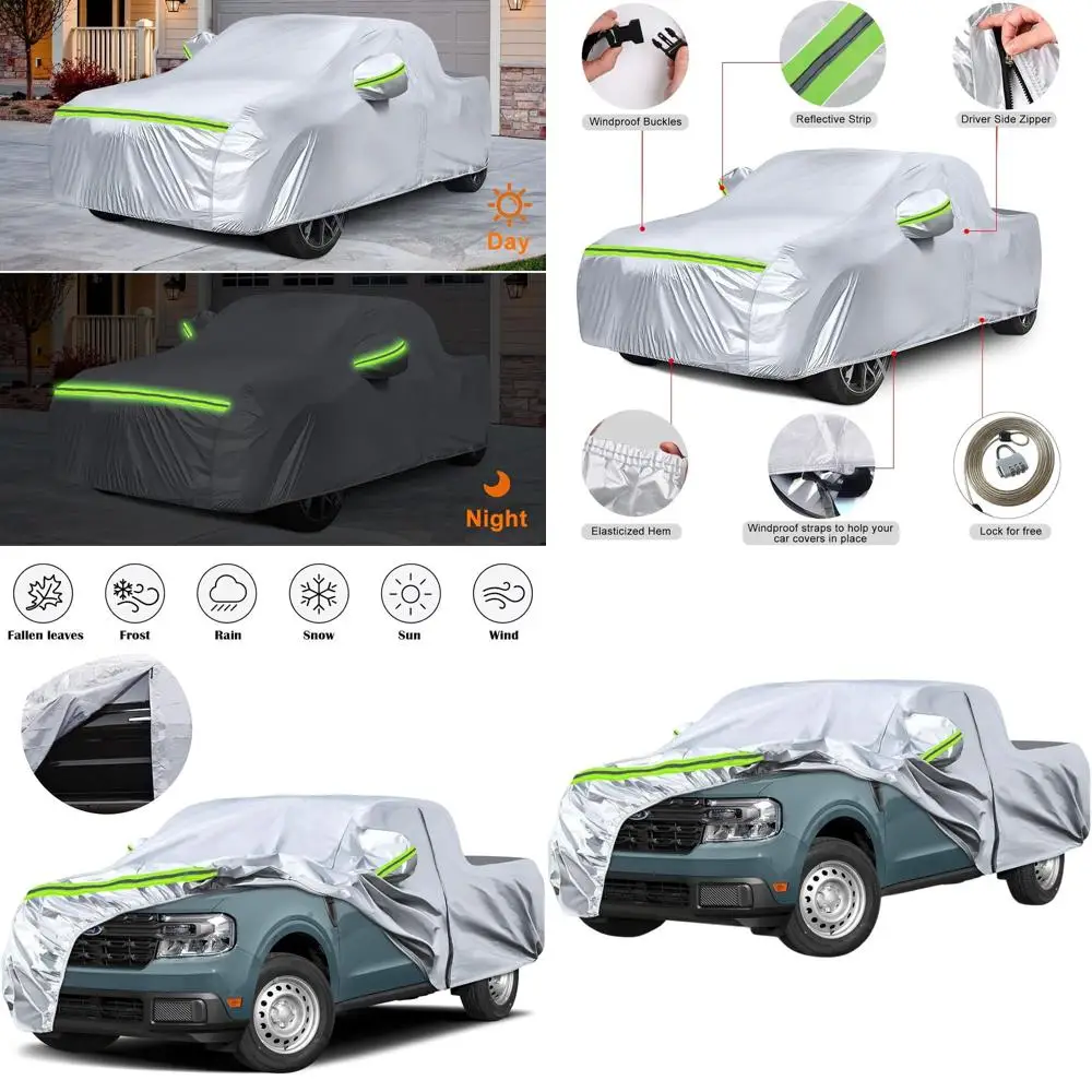 

6-слойный серебристый всепогодный чехол для автомобиля с дверцей на молнии и ветрозащитными ремнями для Ford Maverick 2021-2025, защищает от снега и дождя