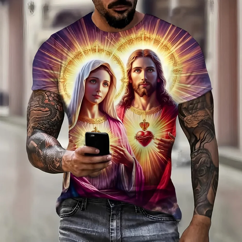 

Men's clothing graphic t shirts 3D digital printing Western character pattern casual T-shirt loose and breathable round neck top