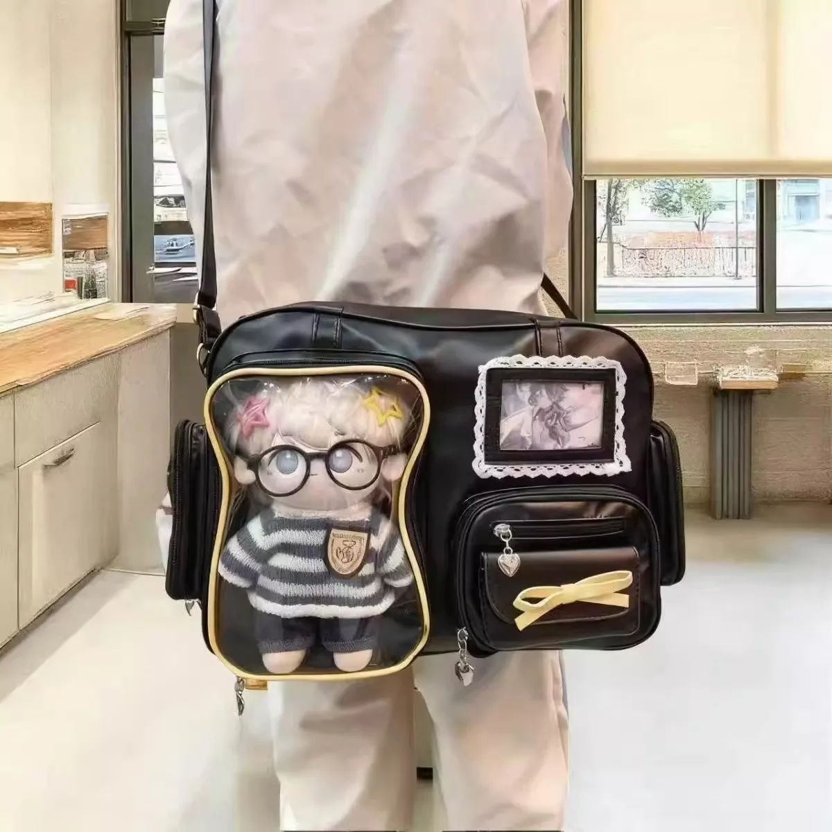 

New Y2K Cute Itabag Comic Exhibition Large Capacity Backpack Sweet Girl Transparent Shoulder Bag DIY Badge Display Crossbody Bag