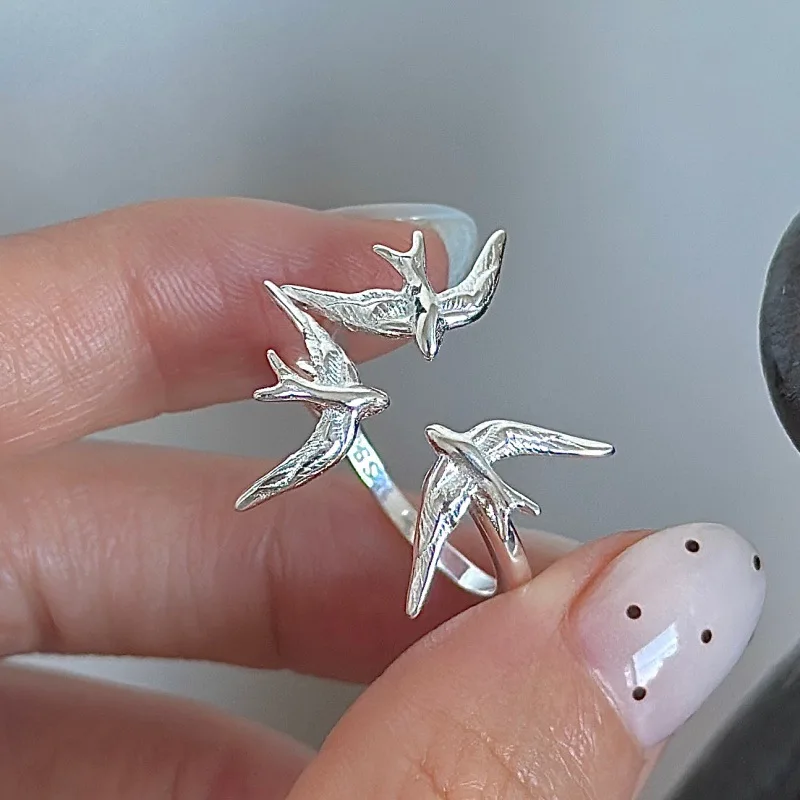 S925 Sterling Silver Korean Version Niche Design Sense Retro Swallow Ring   Fashionable Retro Ring Wholesale