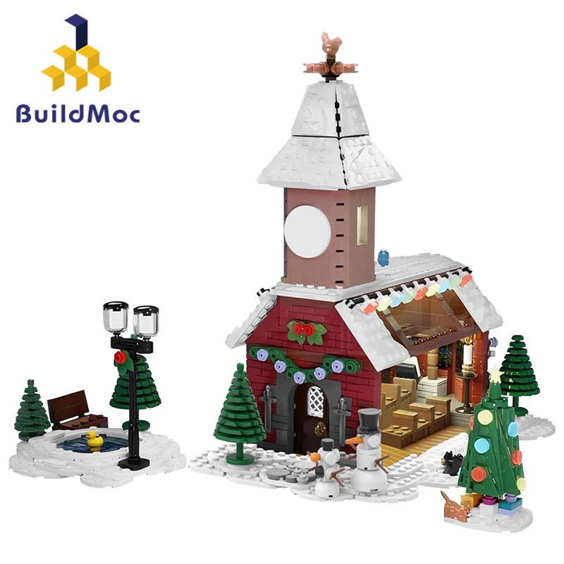 BuildMoc Winter Village Building Block Set Winter Chapel Christmas House Model Toys with Interior Details,1383 PCS