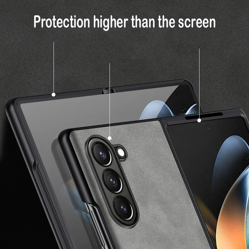 For Galaxy ZFold 5 4 Luxury Sheepskin Leather Shockproof PC Hard Case For Samsung Galaxy Z Fold 5 4 3 2 Phone Case Cover Coque