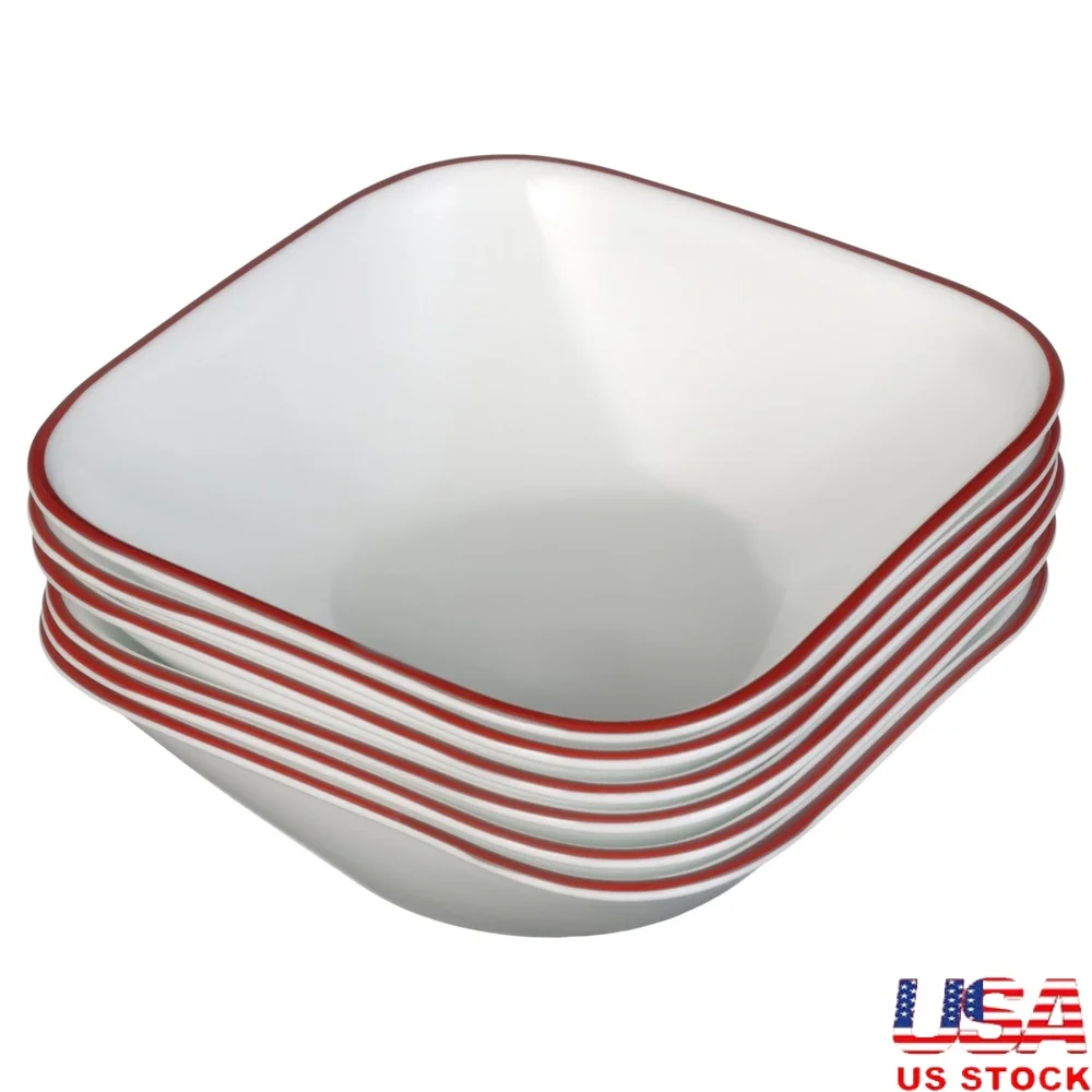 

Set of 6 Square 22 oz Cereal Soup Bowls Vitrelle Glass Microwave Dishwasher Safe Stackable Durable Eco-Friendly Storage