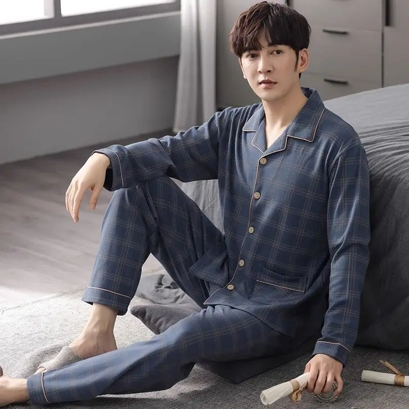 2024 New Pajamas Men's Spring and Autumn Cotton Long-sleeved Large-size Holly Year Can Wear High-end Loungewear Comfortable