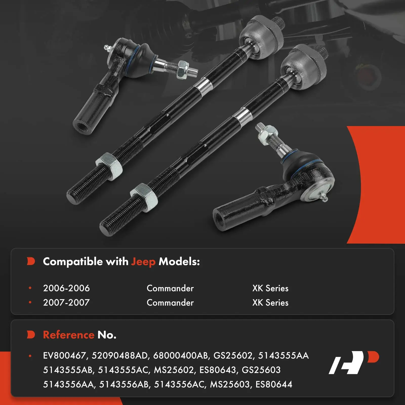 A-Premium 4Pcs Front Inner & Outer Tie Rod End Kit for Jeep Commander 2006 2007 68000400AB 5143555AA