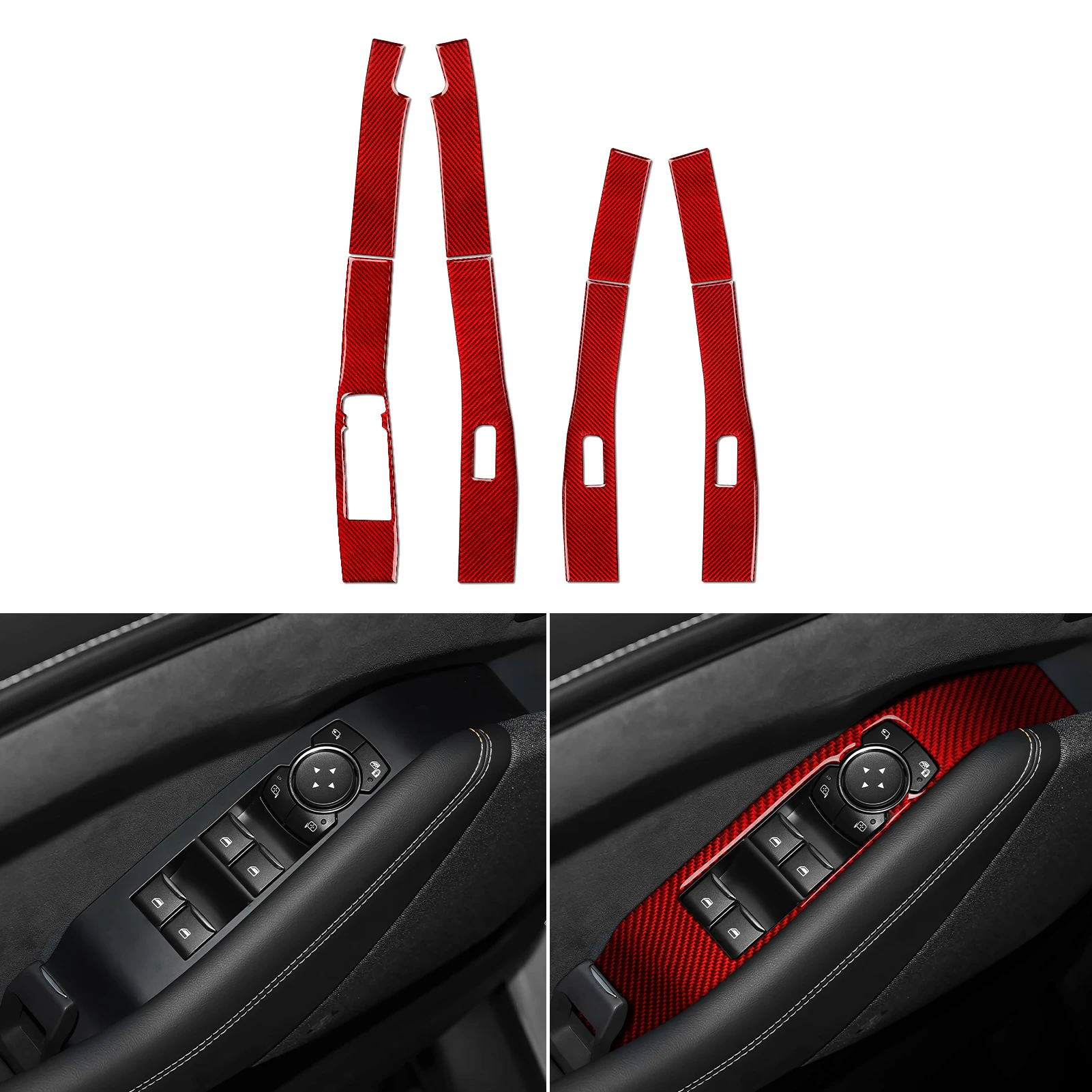 Soft Carbon Fiber Interior Sticker. Car Window Lift Switch Panel. For Ford Mustang Mach-E (2021-2027) Trim Accessories. view 6