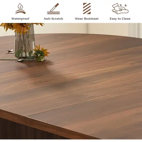 Ovalt utdragbart matbord för 4-8 personer, modern lantlig stil med räfflad bas, utdragbart köksbord 8 best sales expanderbart bord - №1