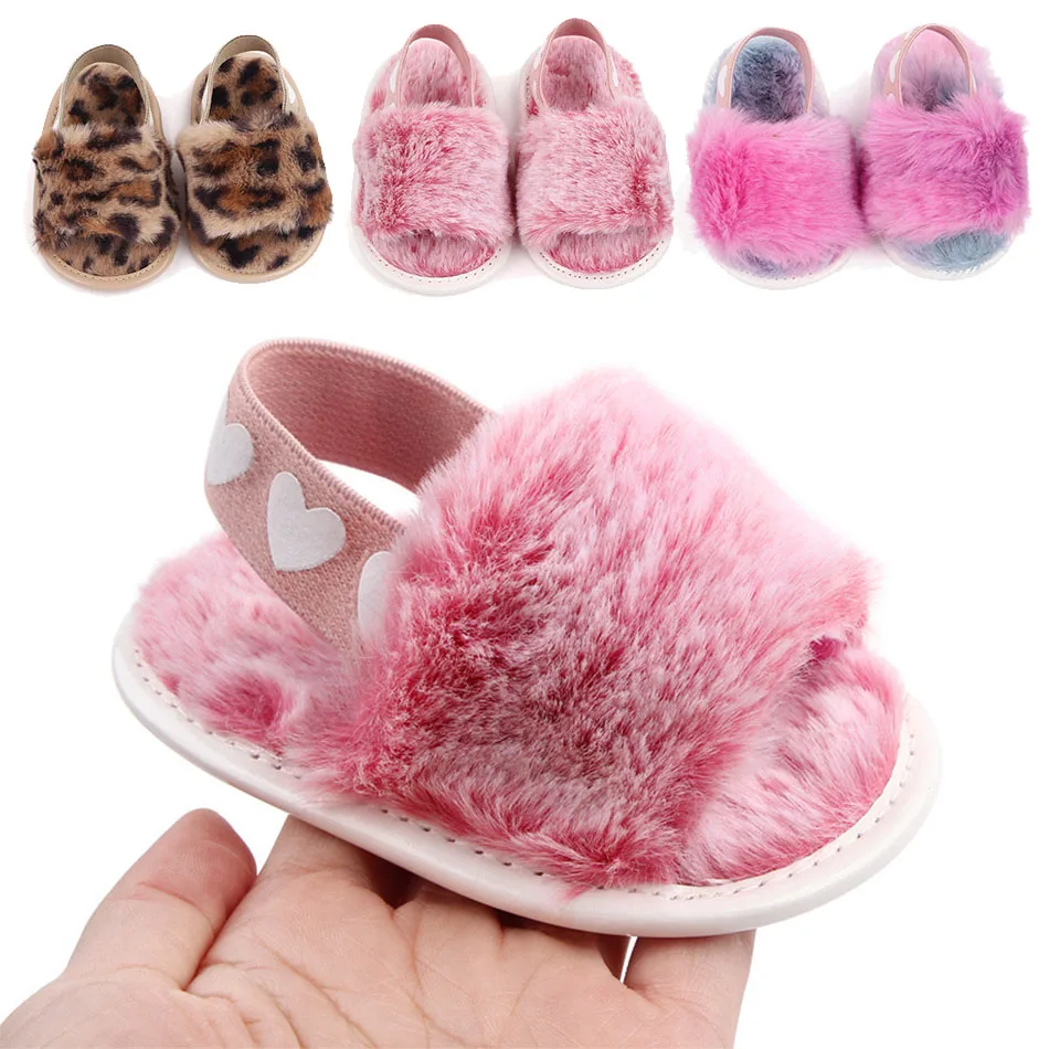 

0-18 Months Toddler Plush Slipper Baby Soft Spring Winter Faux Fur Photography Props Girls Fashion Slip On Sandals Infant Shoes