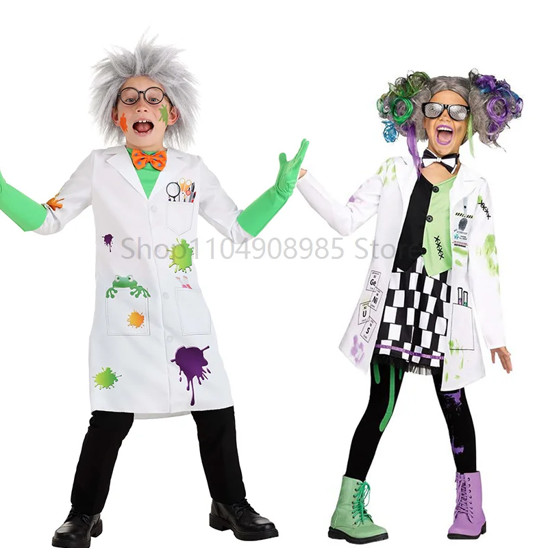 

2025 New Arrival Unisex Boys Children Scientist Lab Coat Halloween Book Week Dress Up Girls Mad Scientist Costume