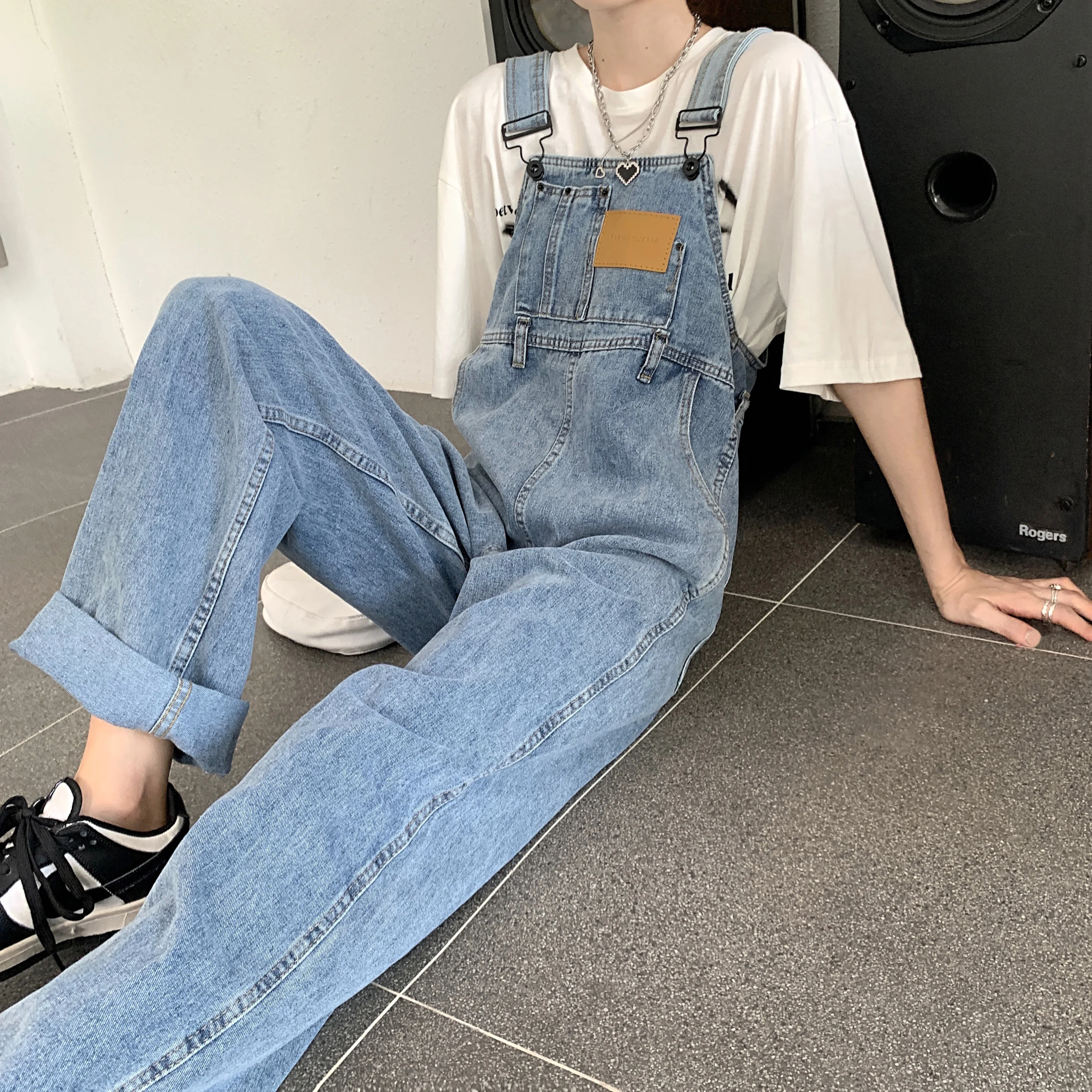

American Sle Workwear Denim Overalls Loose Straight Leg ex Faionable Casual Trousers Couple's Long Pants