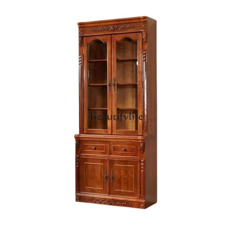 

ls 18ls 18-*American all-solid wood study floor-to-ceiling with glass dustproof large-capacity bookshelf locker
