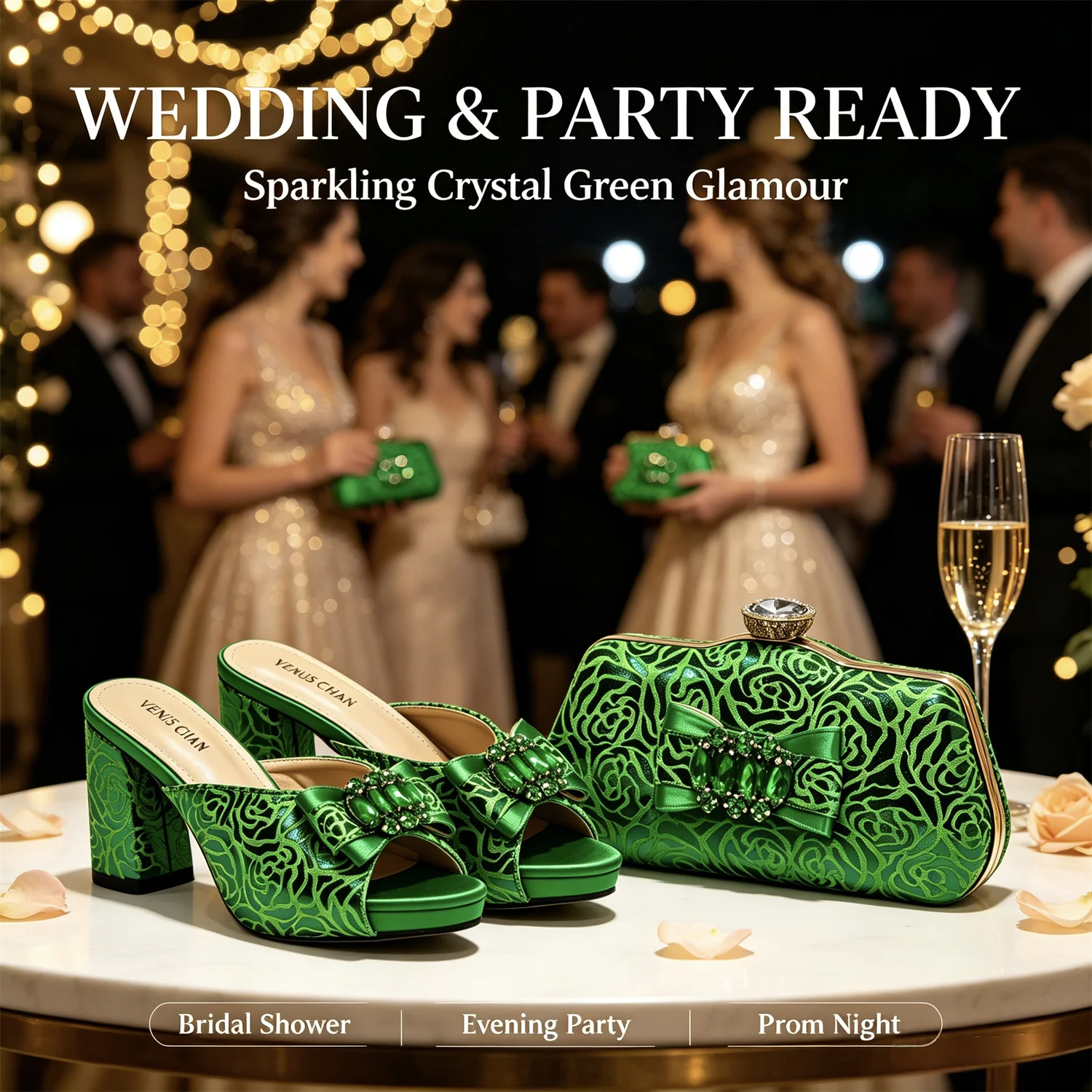 Conjunto de zapatos y bolso de mujer con encaje de satén morado de lujo, tacón de bloque con lazo de pedrería, sandalias abiertas, para bodas, fiestas y eventos nocturnos.