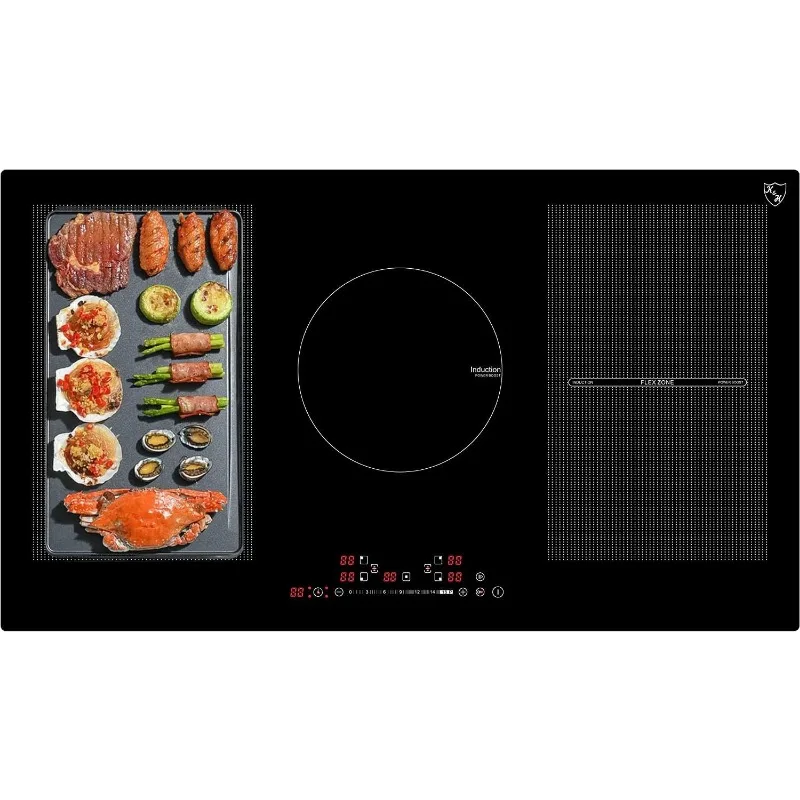 K&H SIGNATURE SERIES 5 Burner 36 Inch Built-in Induction FLEX Electric Stove Top Ceramic Cooktop SLIDER Touch Control