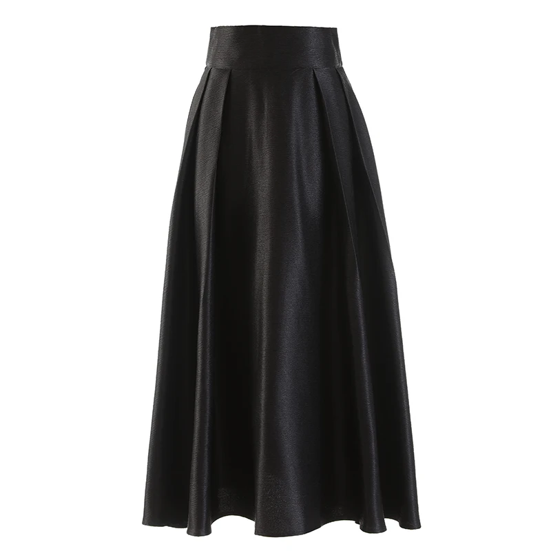 Women's Runway Fashion Spring Autumn Gloss Long Skirt Female Autumn Winter High Waist Basic A-Line Skirt TB950