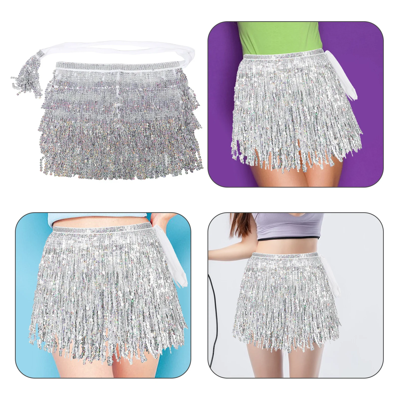 

Belly Dance Hip Scarf Sequin Tassel Fringe Boho Festival Party Skull Sparkly Metallic Belt Dance Costume Accessory