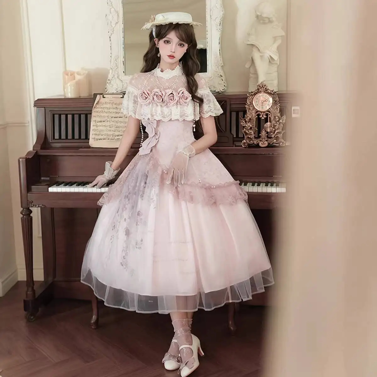 New Rose Lolita Elegant Skirt Dress Lolita Fiesta Carnival Halloween Cos Cosplay Pink