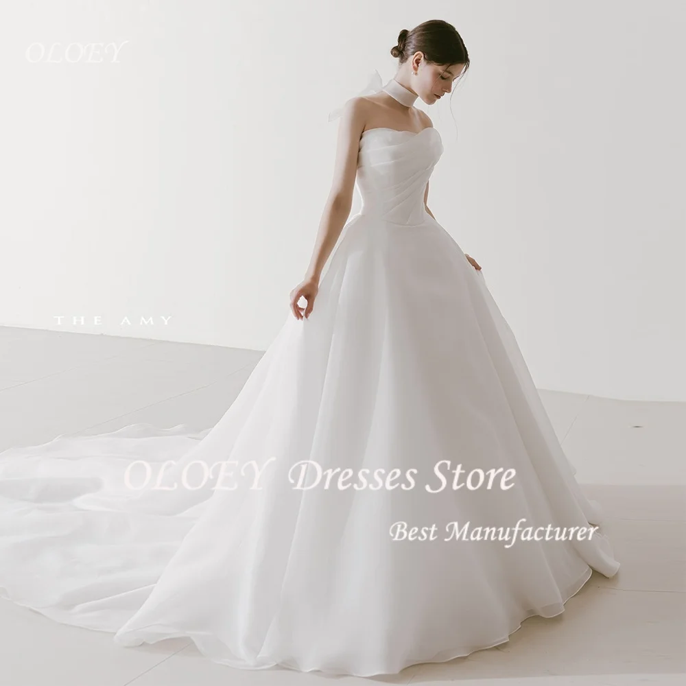 OLOEY 2026 Corea Avorio A-Line Abiti da sposa con lacci Garona Formato personalizzato Increspato Lace-up Increspato Corea Abiti da sposa