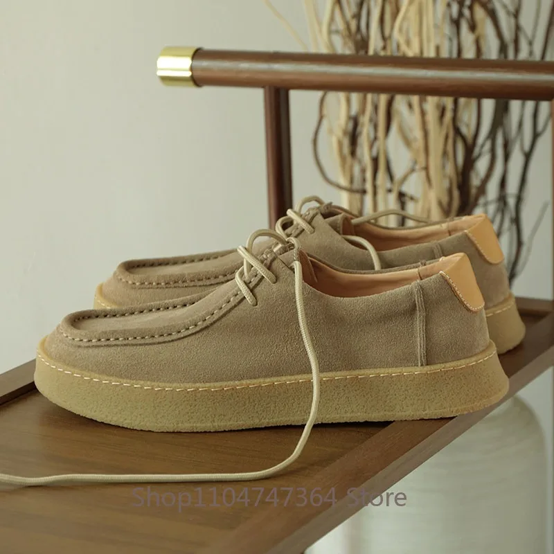 

Британские ретро-ботинки из натуральной кожи на толстой подошве для активного отдыха, мужские повседневные модные туфли на шнуровке из замши, мужская обувь.