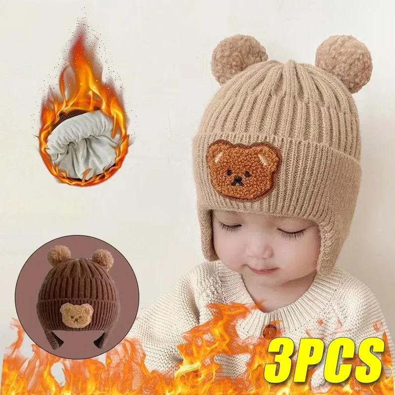 Baby wool hat cute bear ear protection hat children winter thickened warm knitted Korean version of the baby hat