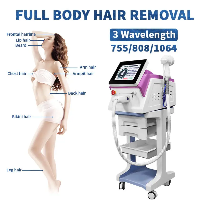 

Diode Laser Permanent Hair Removal Machine Three Wavelengths Device Skin Whitening Rejuvenation Tightening for All Skin Tones