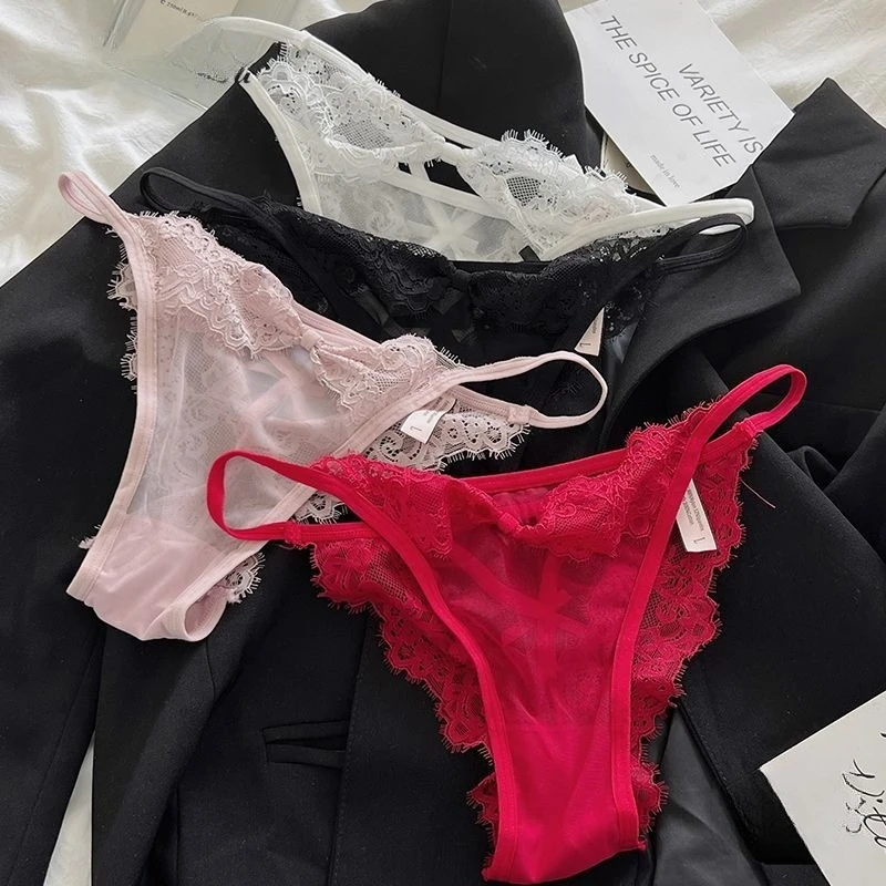 Underwear Girl Red Natal Year Sexy Hottie Transparent Pure Desire Ultra-thin Lace Panties Women's Low Waist Hollow Briefs Head