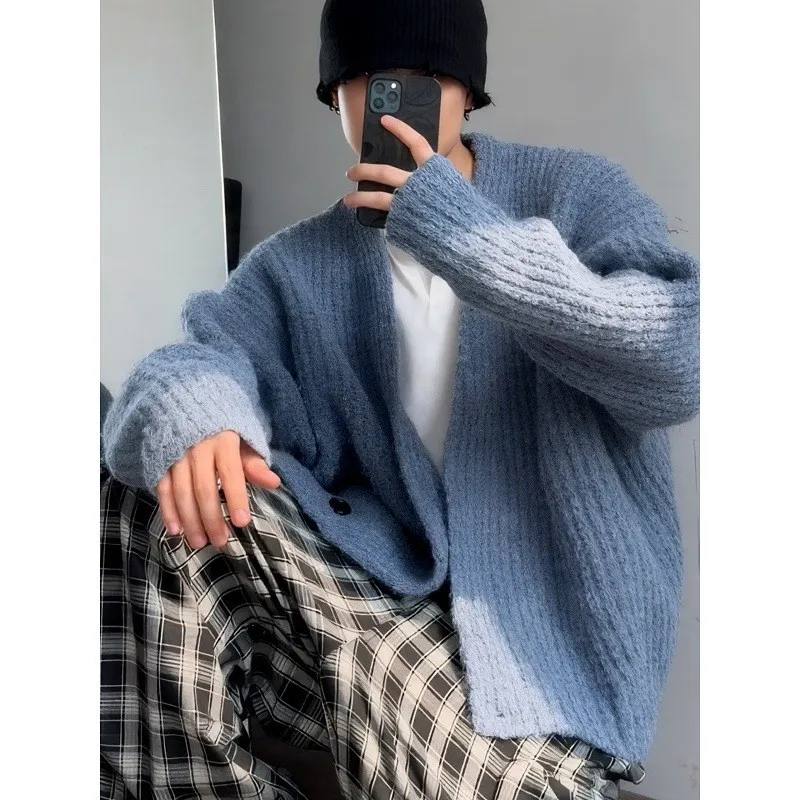 

Свободный вязаный кардиган, мужской простой модный свитер Lazy Sle, универсальный топ, осень-зима, Новое поступление, повседневная одежда