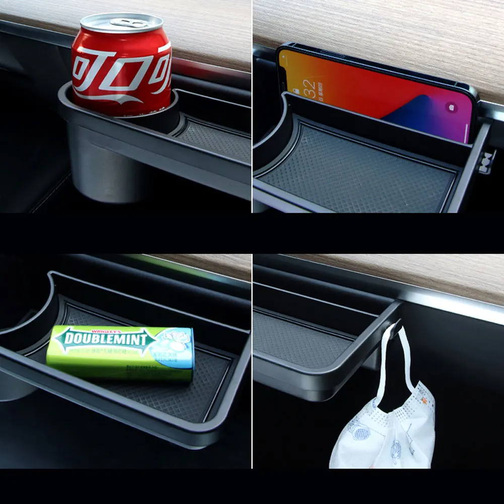 

for Tesla Model Y Co-Pilot ABS Glove Box Storage Box Mobile Phone Stand Water Cup Holder, Glasses Tray with Hook