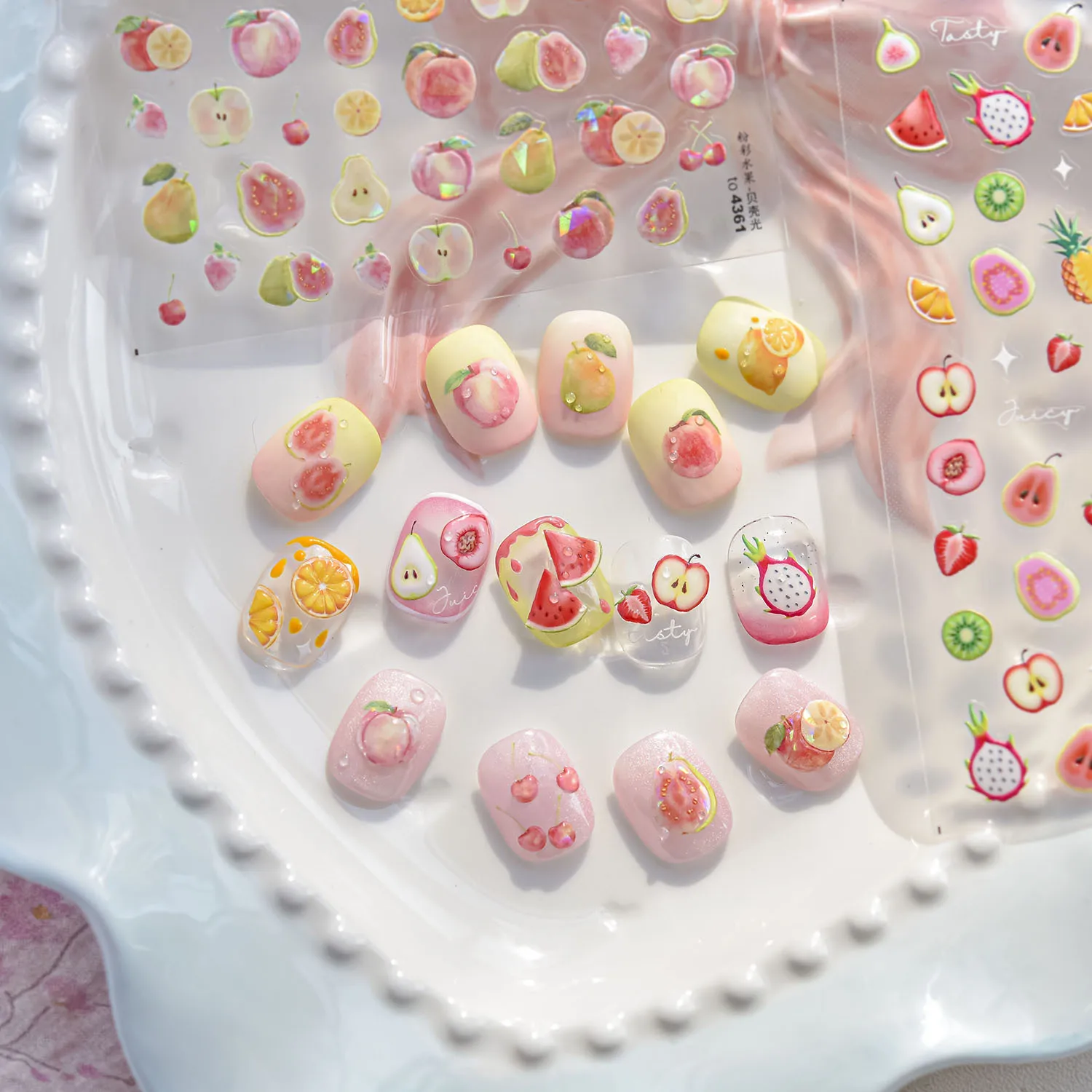 1 Uds. Pegatinas de gelatina de frutas bonitas para uñas, colores 3D, pera, manzana, accesorios autoadhesivos para decoración de uñas, pegatinas DIY para manicura