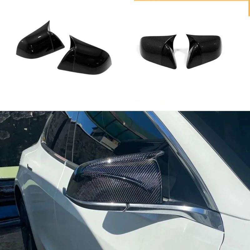 Black/Real Carbon Fiber 2xCar Rear View Mirror Cover Cap Replacement For Tesla Model 3 2017 - 2022 Rearview Mirror Cover