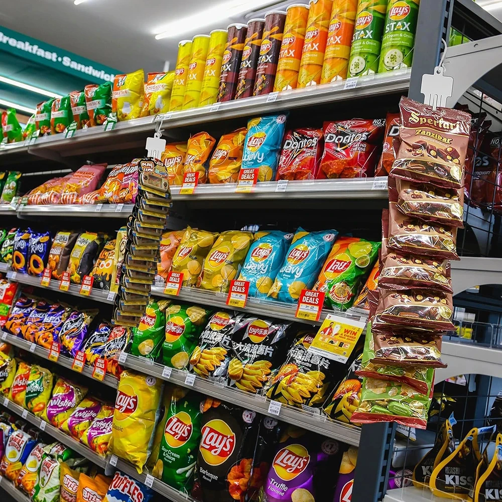 10/1 pçs plástico lanche pendurado tiras loja lanches cabide de exibição com ganchos supermercado rack merchandising armazenamento clipe tira