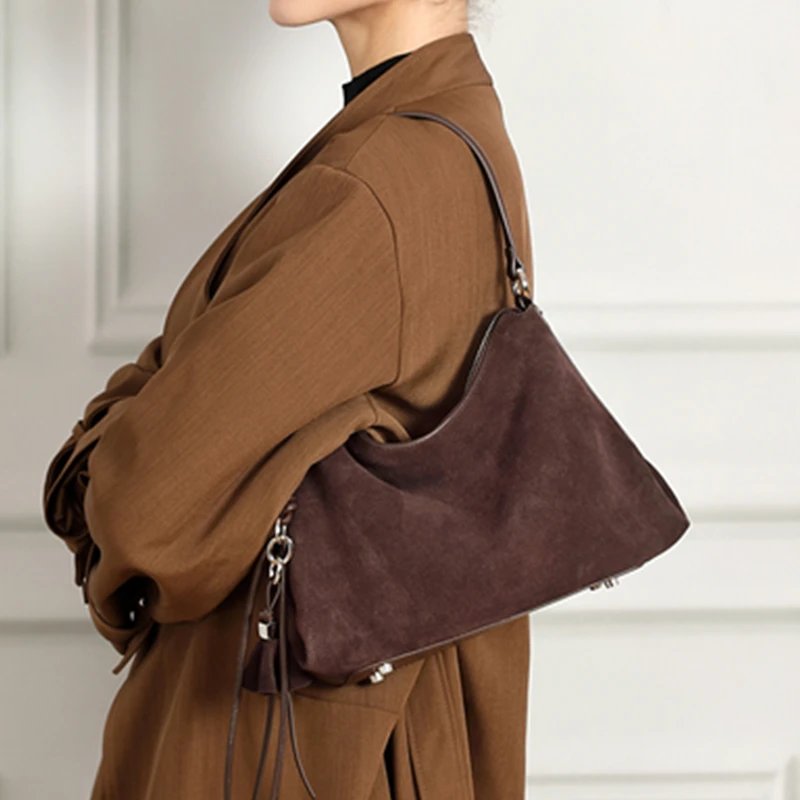 Hifashion العصرية ماتي الجلد المدبوغ جلد طبيعي تحت الإبط حقائب كتف للنساء 2025 الفاخرة مصمم الأفاق العمل حقائب سيدات #5