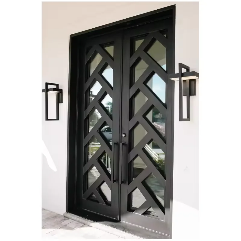 

Modern Design Front Home Villa Entrance Double Steel Doors Design Wrought Iron Door