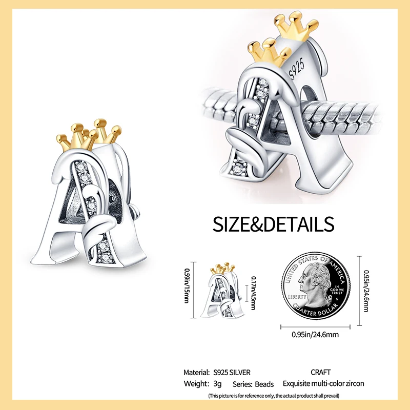 100% 925 فضة خرزة ساحرة 3 مللي متر حرف تاج التصميم الأصلي لتقوم بها بنفسك غرامة مجوهرات إكسسوار أنيق #2