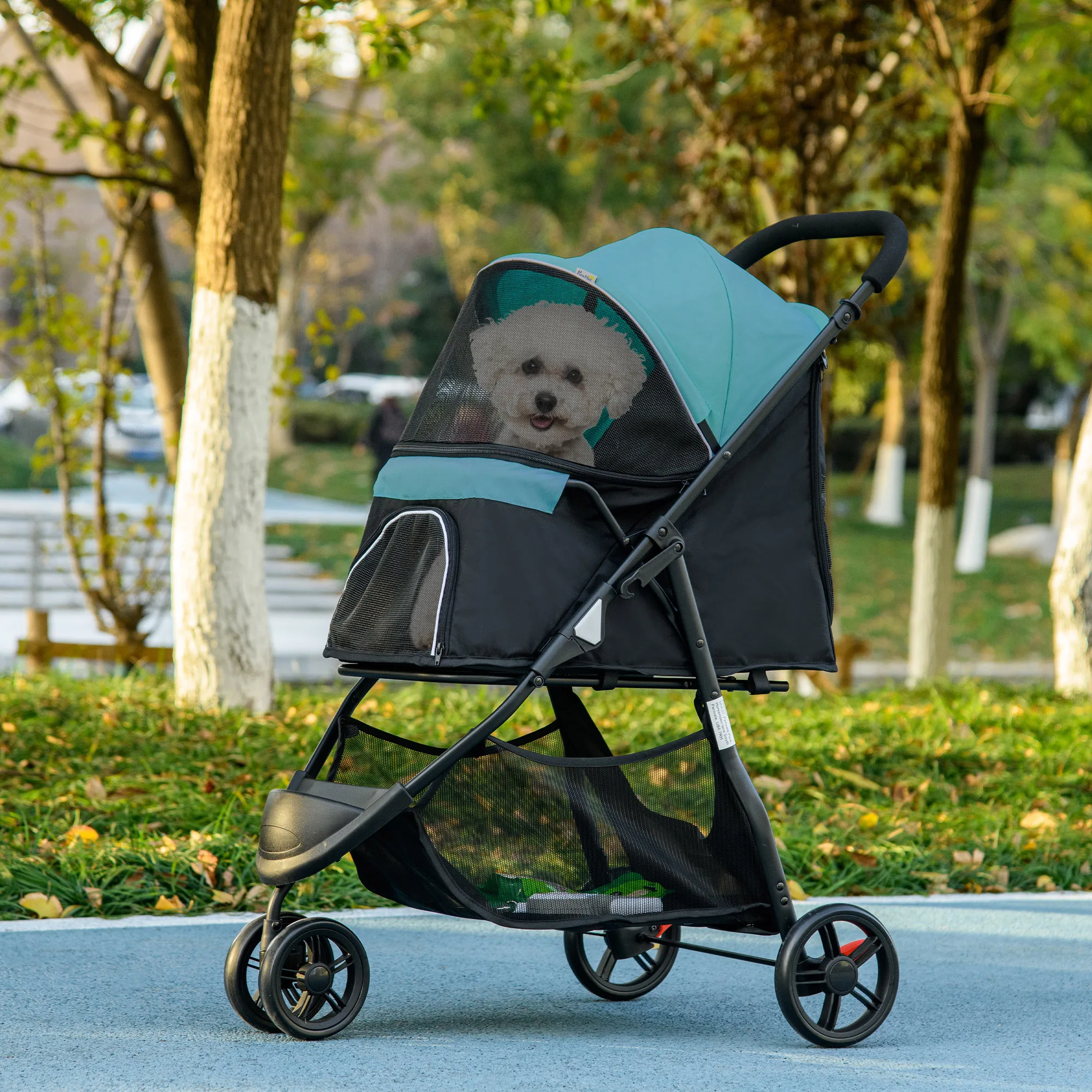 PawHut hondenbuggy kattenkar hondenkar met regenhoes voor kleine miniatuurhonden