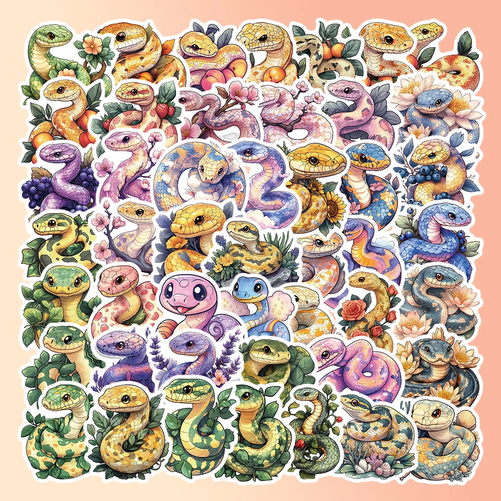 54PCS Ethereal Fantasy Snake Stickers Pack - Kawaii Floral Reptile Decals for Laptop, Water Bottle, Phone Case & Room Decor