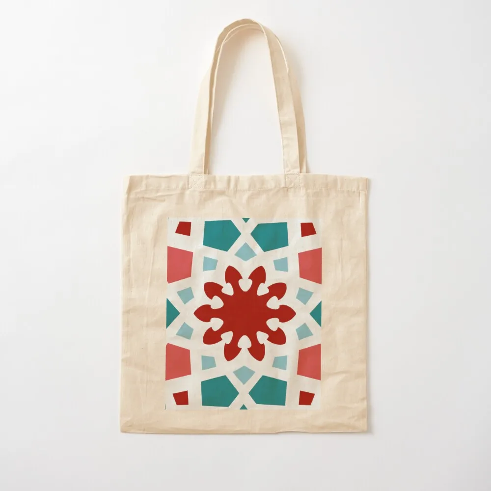 Sage, cranberry, teal and coral geometric Arabic pattern inspired by the Grand Mosque at KAUST Tote Bag