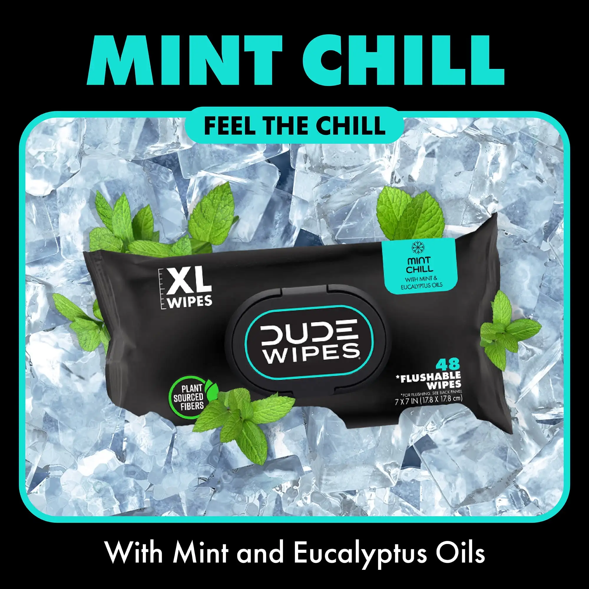 Mint Chill Wipes para homens, lenços flushable, 48 Contagem