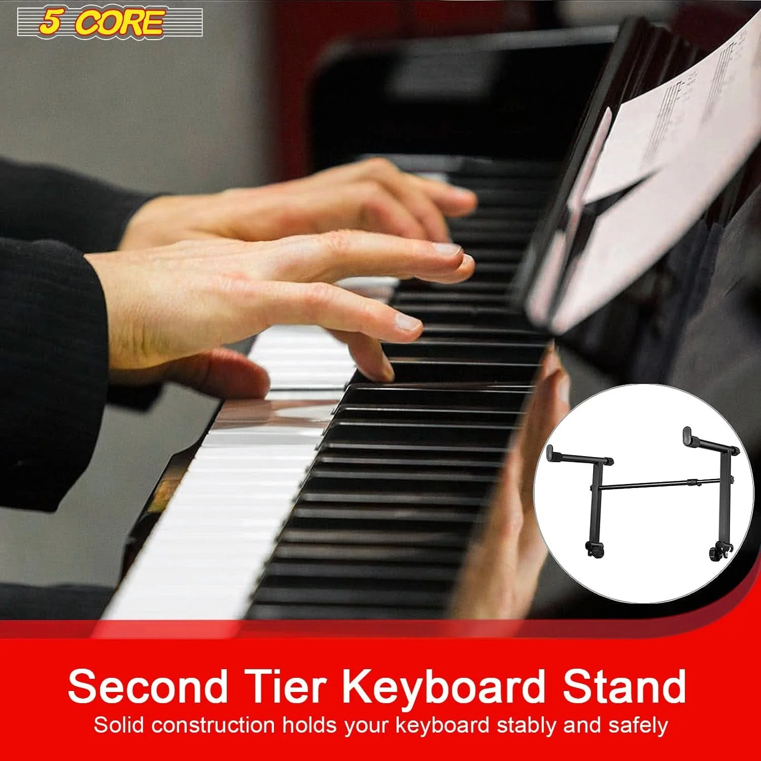 5 Core Keyboard Stand 2 Tier Adjustable Electric Piano Sturdy Foldable Holder KS 2T