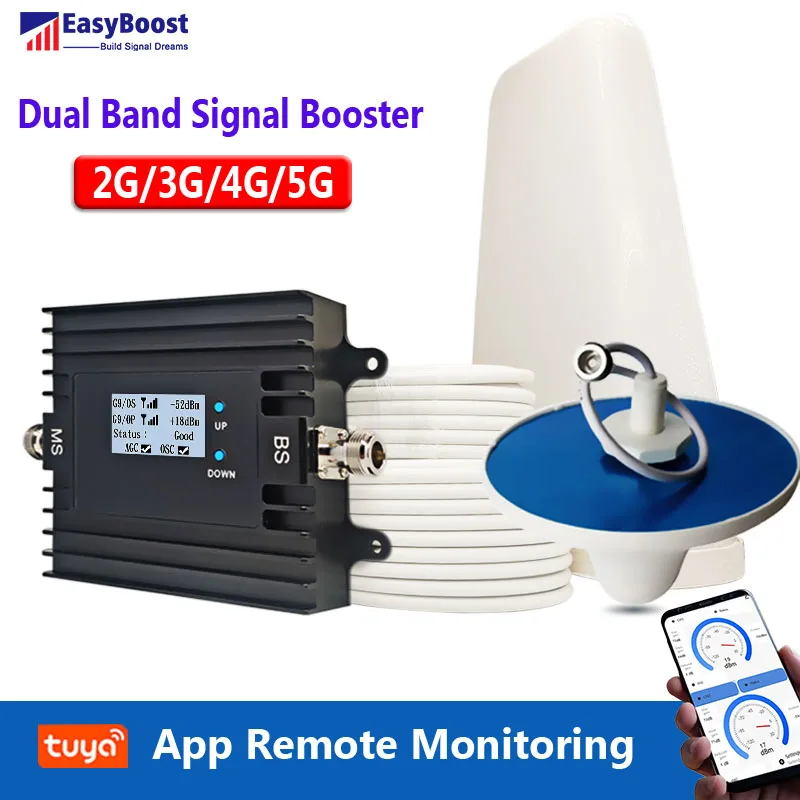 EasyBoost 4G 5G Signal Booster Repeater 2G 3G 4G GSM Celullar Amplifier LTE700,LTE800,EGSM900,DCS/LTE1800 Tuya  App Monitoring