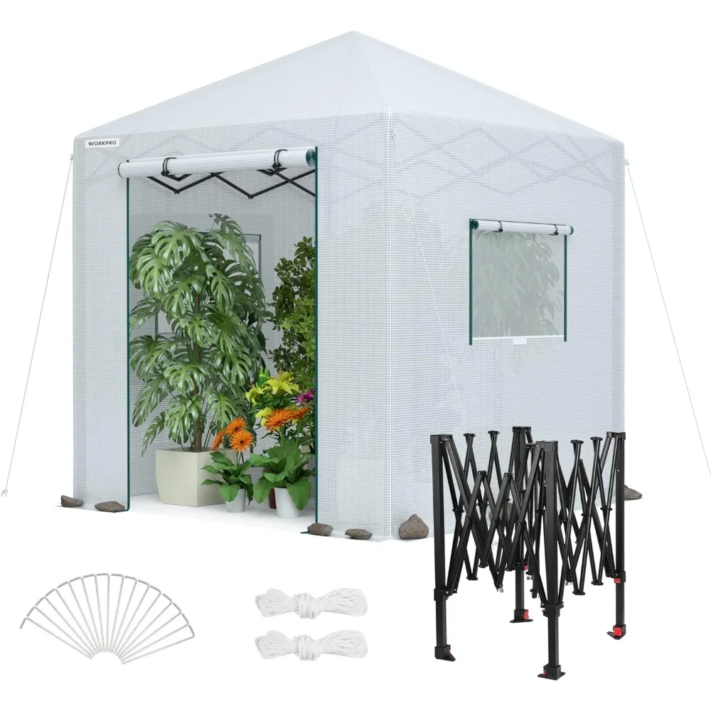 

8'x 8' Portable Walk-in Greenhouse, Instant Pop-up Heavy Duty Gardening House Canopy with Robust PE Cover, Indoor Outdoo