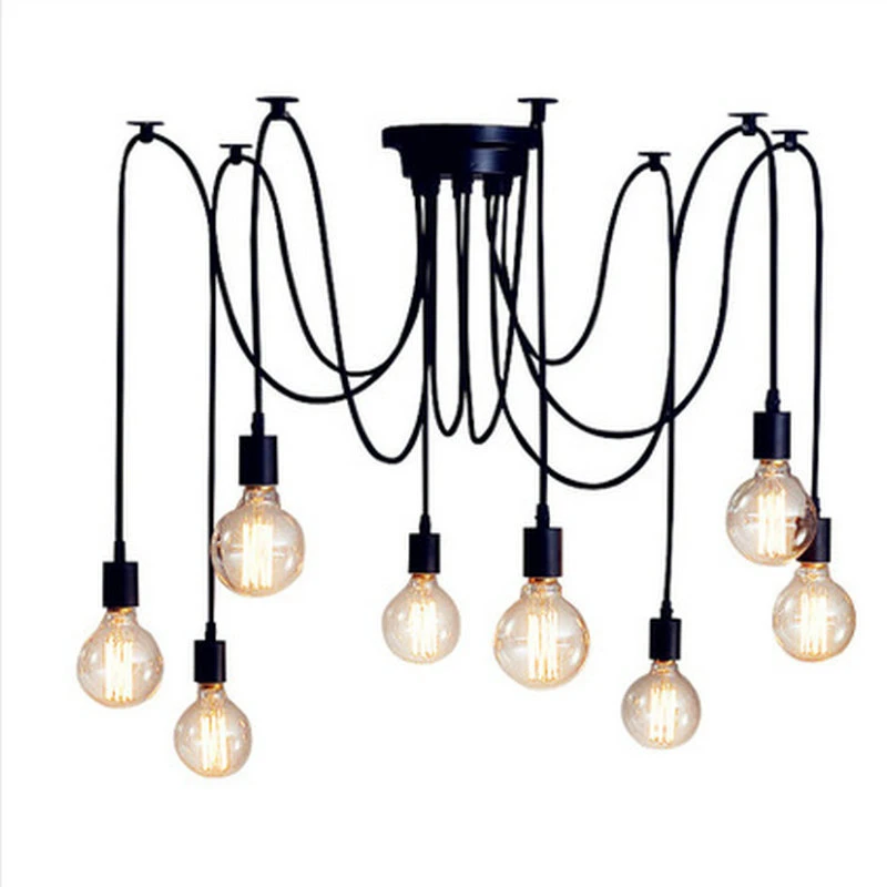 

Nordic Spider Black Pendant Light E27 Loft Edison Chandelier Industrial AC 85-265V Ceiling Mounted DIY Lighting Fixture