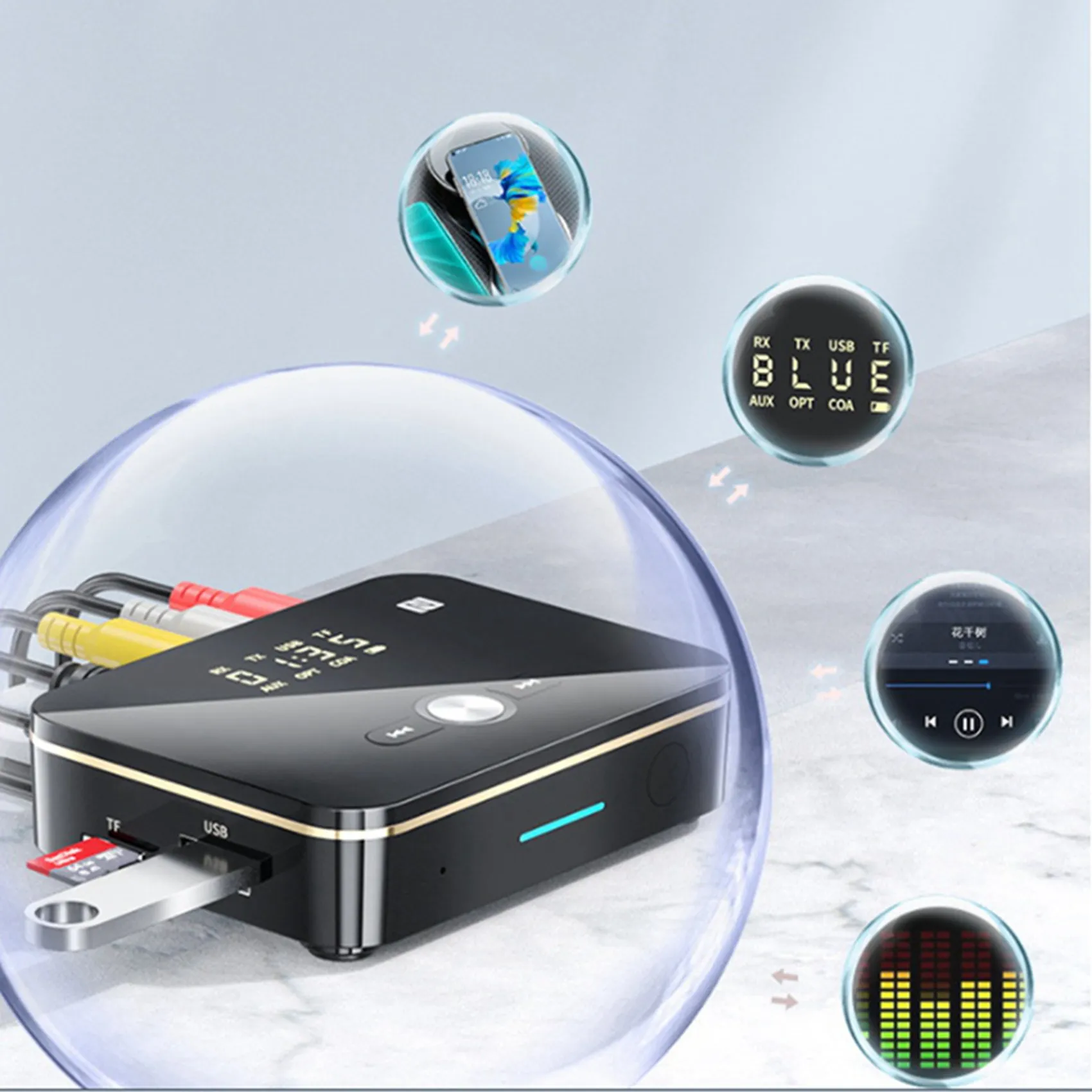 

-ABLP M8 Bluetooth 5.0 RCA Audio Receiver Transmitter APTXLL 3.5Mm AUX Music Wireless Adapter With Mic NFC For Car TV Speakers