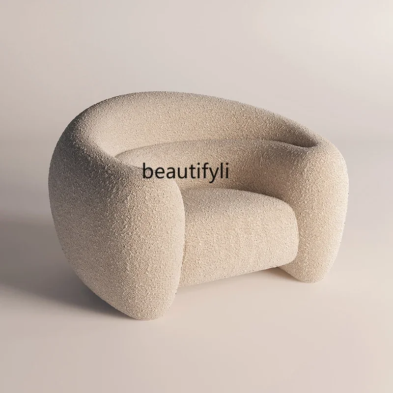 

xzImported Lambswool Fabric Couch Designer Small Apartment Single Leisure Silent Style Wingback Chair