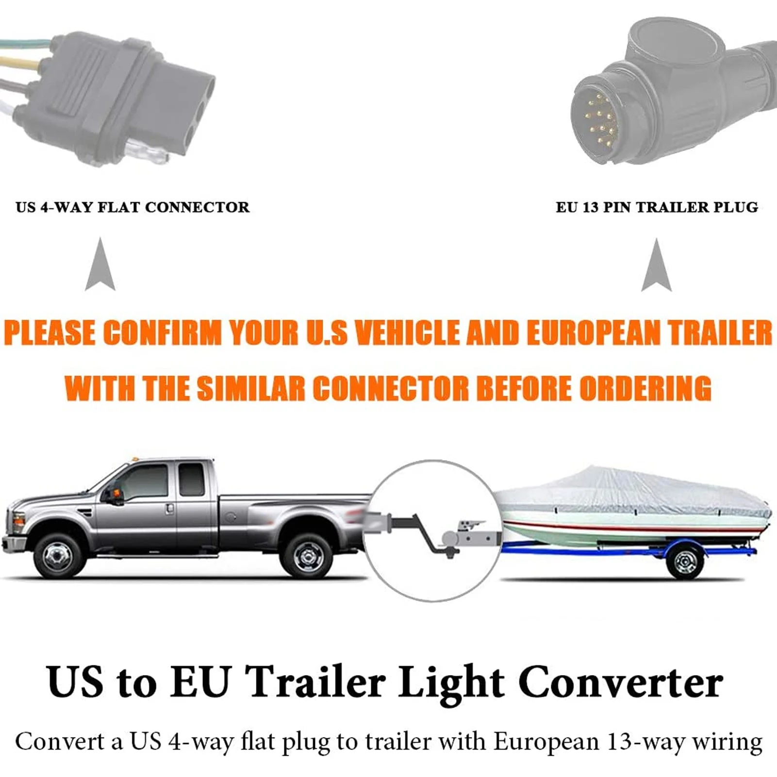 Conector de remolque portátil, convertidor de cableado de circuito de luz de remolque, enchufe plano de 4 pines de EE. UU. A UE de 13 pines